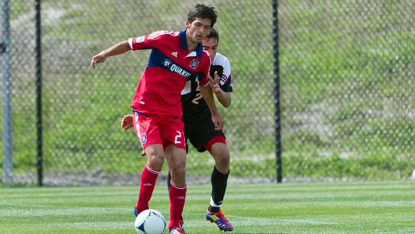 Chicago Fire Homegrown Victor Pineda in action in a friendly against Louisville
