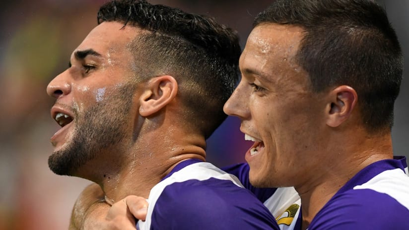 Dom Dwyer celebrates with Donny Toia - Close Up - Orlando