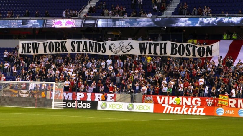 New York stands with Boston - New York Red Bulls fan tifo
