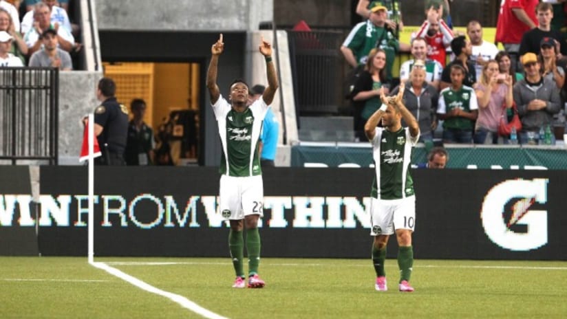 Rodney Wallace celebrates at the Portland Timbers pick up three more points