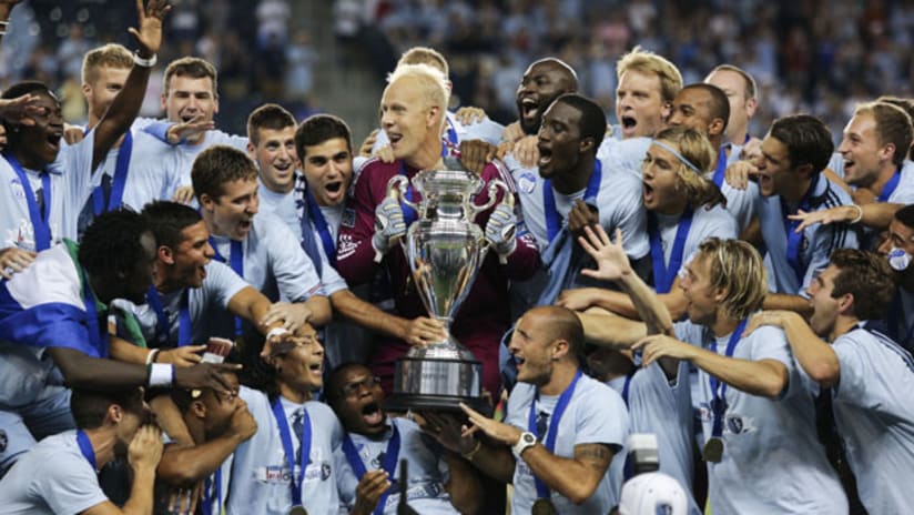 Sporting Kansas City with the Lamar Hunt US Open Cup trophy