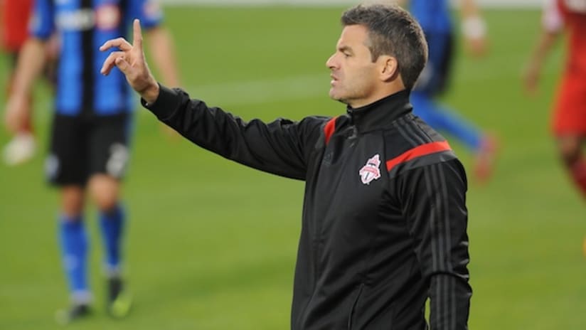 Toronto coach Ryan Nelsen during a Canadian Championship game against the Montreal Impact