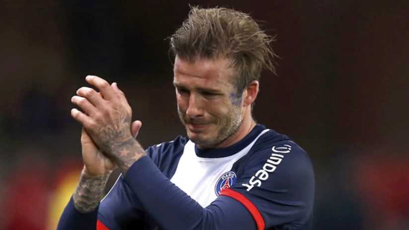 David Beckham weeps as he is substituted off for PSG