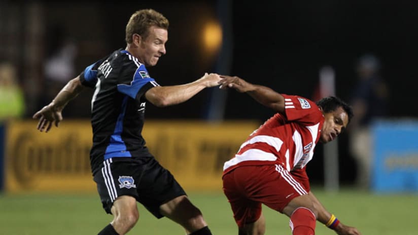 In his second match back from injury Chris Leitch (left) helped San Jose contain FC Dallas.