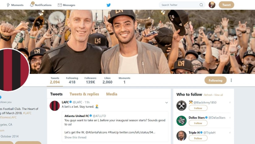 LAFC - Twitter avi after losing NFL bet with Atlanta United