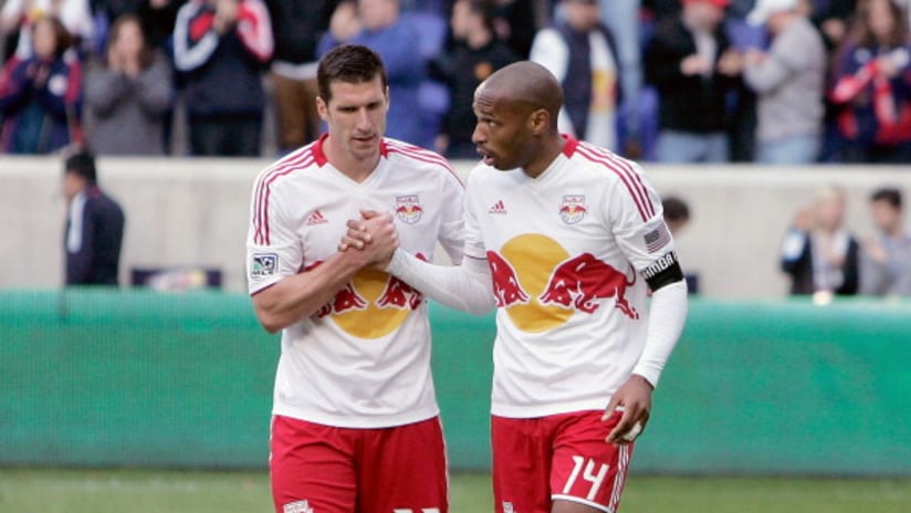 Kenny Cooper and Thierry Henry of the New York Red Bulls