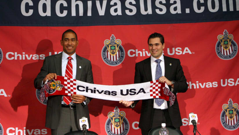 Robin Fraser (left) was introduced as Chivas USA's new head coach by interim GM Jose L. Domene on Wednesday.