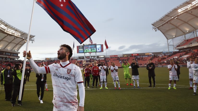 Kyle Beckerman - planting flag in post-match ceremony - 2019-03-09