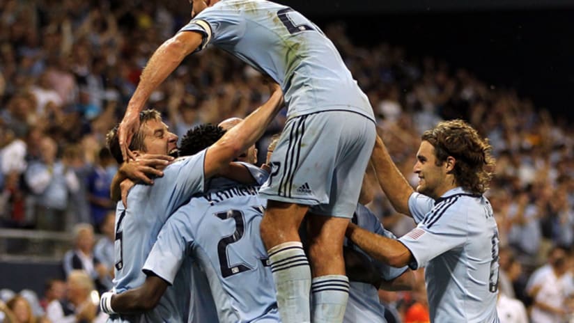 Sporting KC celebrate their win over Columbus
