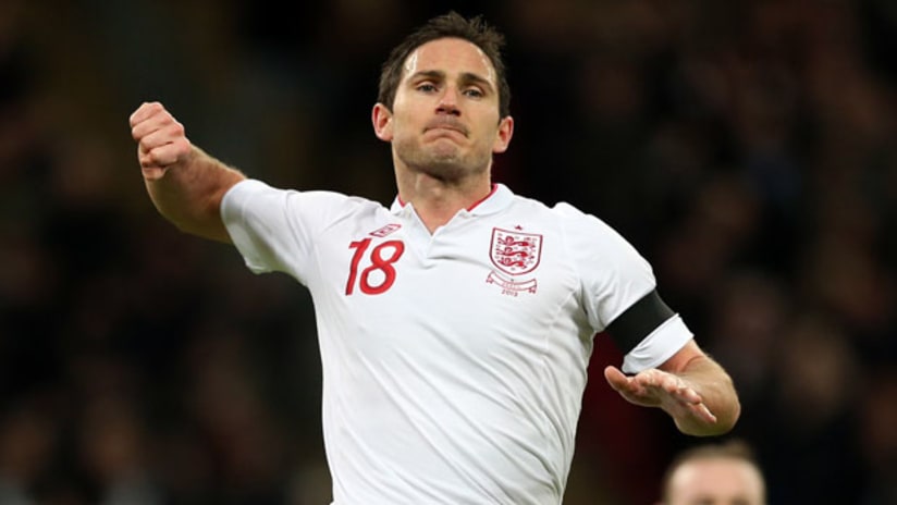 Frank Lampard celebrates his winner for England vs. Brazil