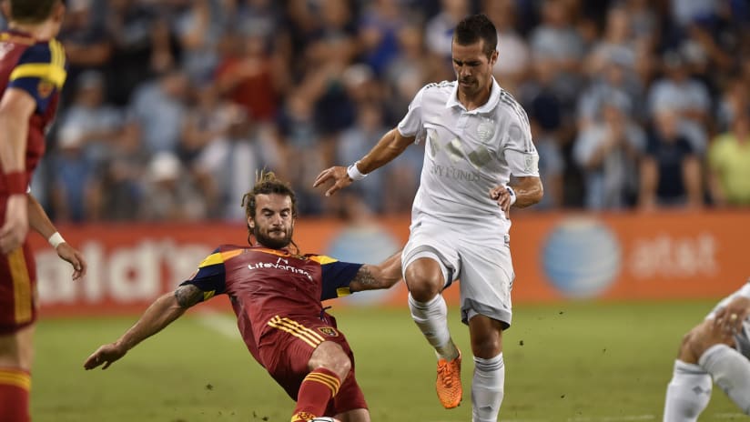 Benny Feilhaber - Sporting KC - is tackled by Kyle Beckerman - Real Salt Lake - 2015
