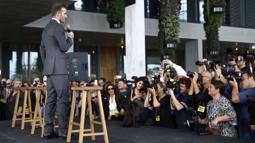 David Beckham addresses the media in Miami