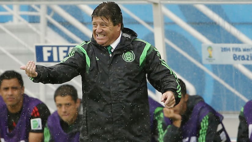 Mexico coach Miguel Herrera during the World Cup game against Cameroon