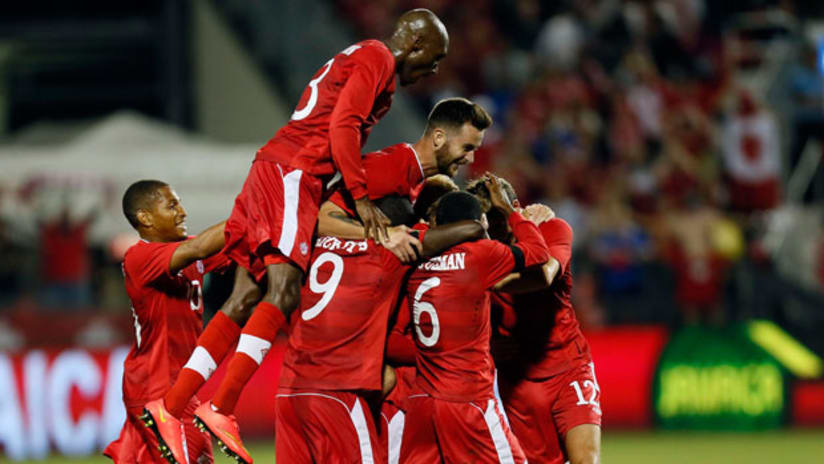 Canada celebrates Marcel de Jong goal