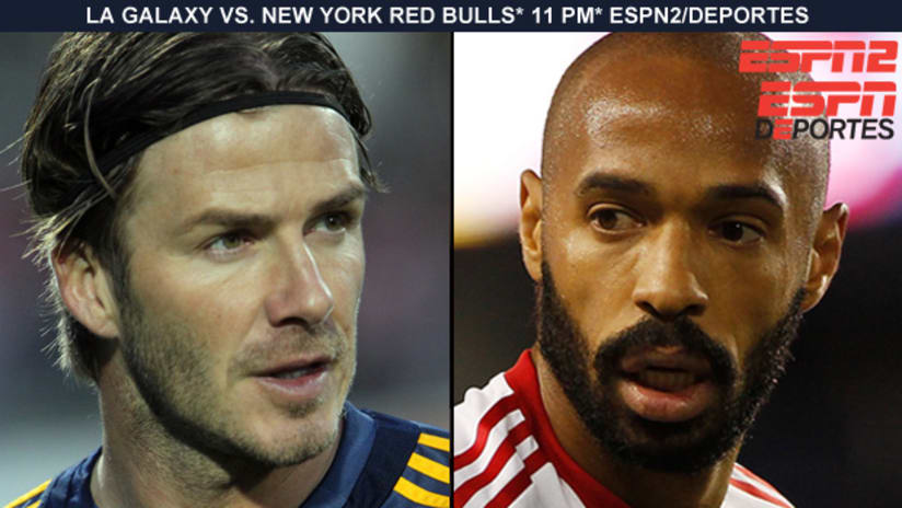 David Beckham (left) and the LA Galaxy take on Thierry Henry and the New York Red Bulls on Saturday night.