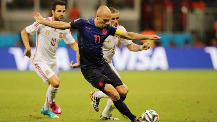 Arjen Robben in action for the Netherlands against Spain in the World Cup