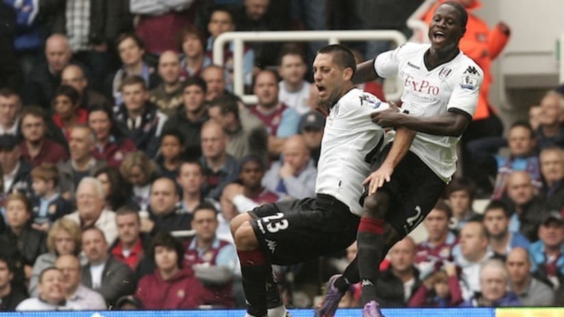 Eddie Johnson and Clint Dempsey celebrate while at Fulham