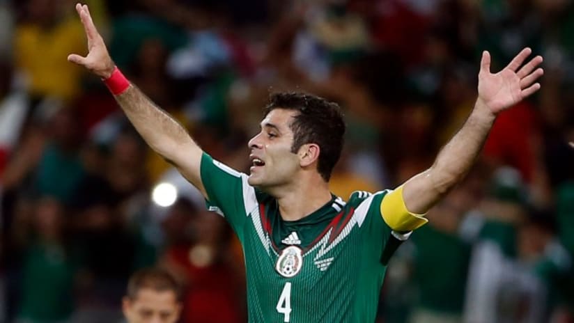 Rafa Marquez (Mexico) raises his arms in frustration at the 2014 World Cup