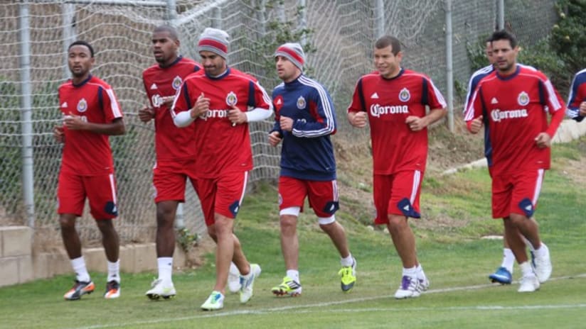 Chivas USA players working out in the first day of preseason camp