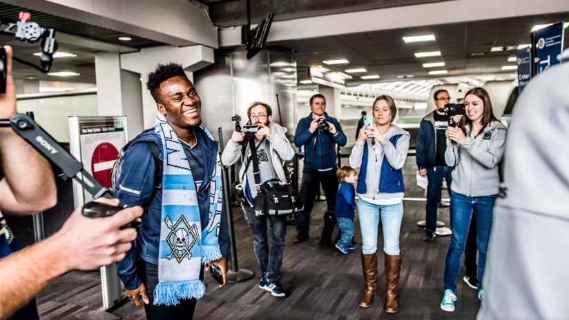 David Accam - Philadelphia Union - welcomed at Philly airport