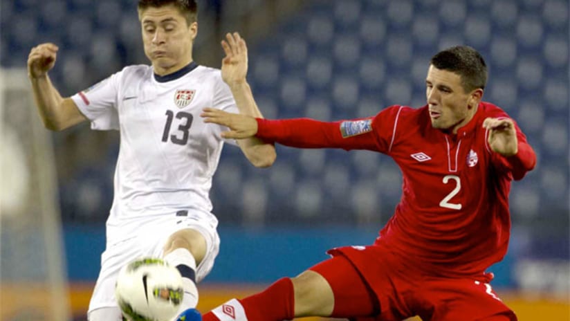 Canada's Andres Fresenga defends USA's Jorge Villafana