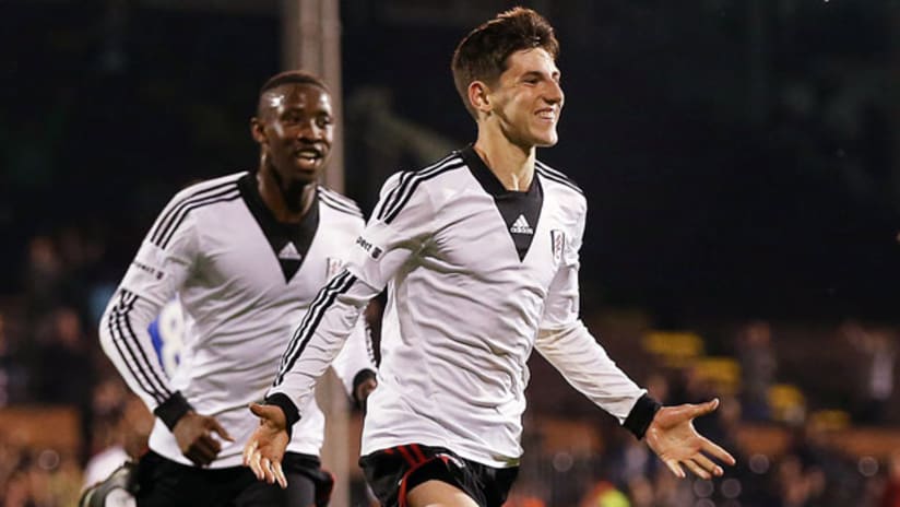 Fulham youth Emerson Hyndman celebrates a goal