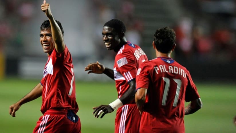 Chicago's Pavel Pardo celebrates his goal against Philadelphia.