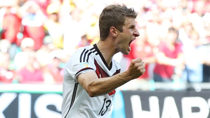 Thomas Muller is pumped up after giving Germany the lead