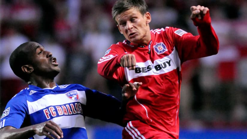 Harris (left) and the rest of FCD's front line hardly troubled the Fire defenders.