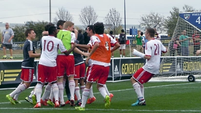 New York Red Bulls celebrate their shootout win over Sport Recife in Generation adidas Cup play