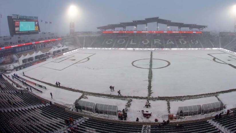 Snow-covered Dick's Sporting Goods Park