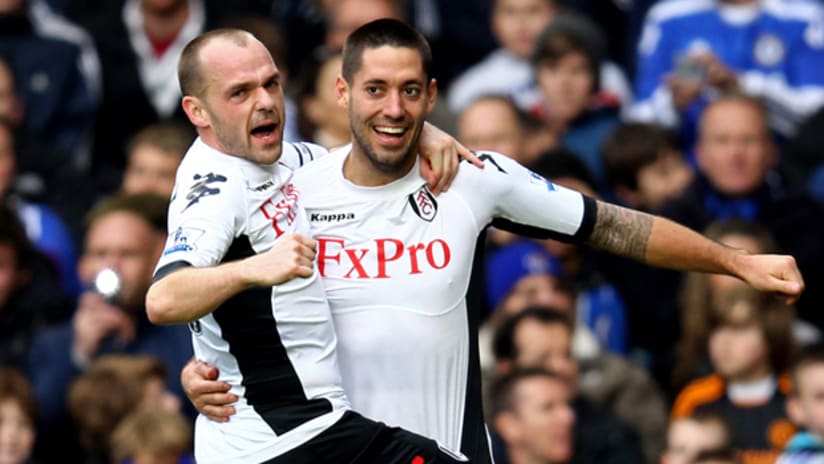 Fulham's Clint Dempsey celebrates his equalizer against Chelsea