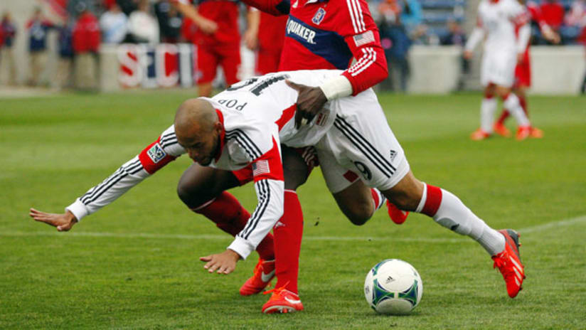 D.C. United's Kyle Porter hits the ground against Chicago
