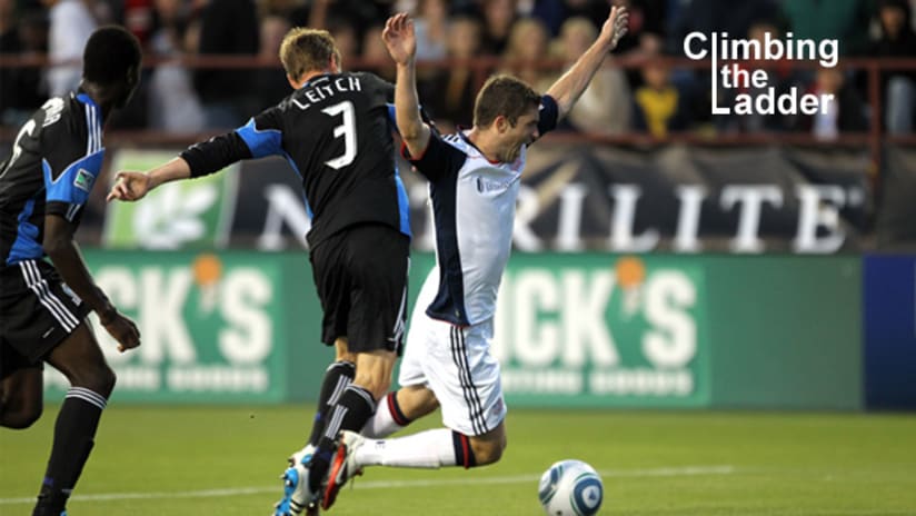New England's Chris Tierney (right) is the least-fouled player in MLS this season.