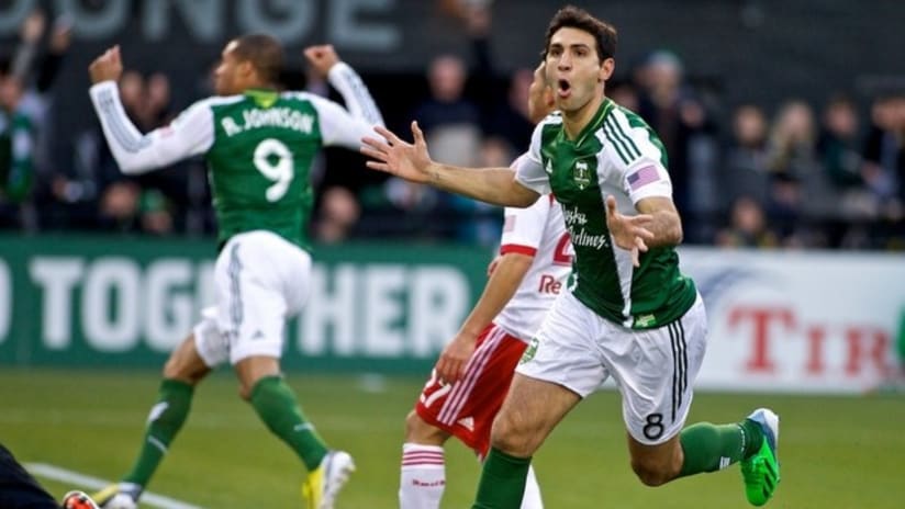 Diego Valeri celebrates his goal for the Timbers