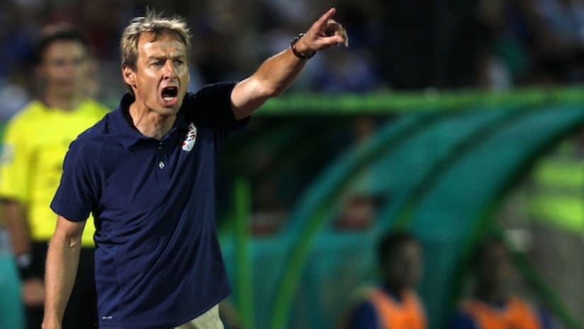 Jurgen Klinsmann gives directions in the Bosnia friendly