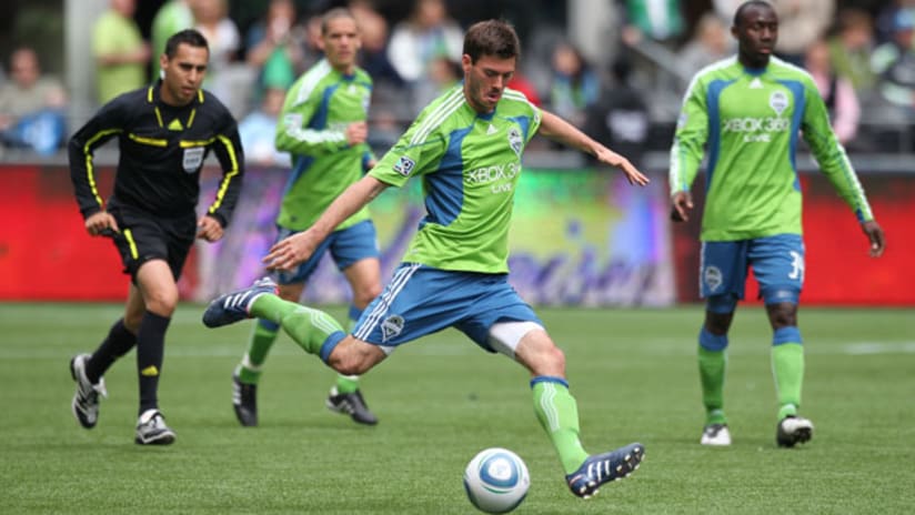 Seattle Sounders FC's Brad Evans has played four positions this season, including an impromptu spell at forward.
