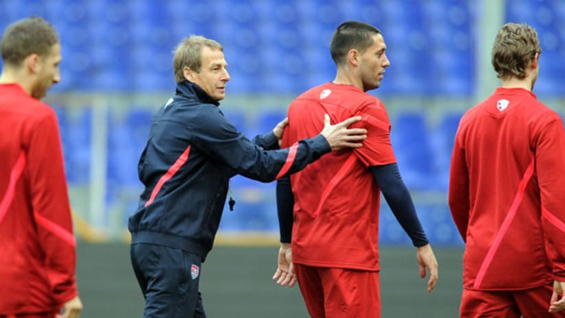 Jurgen Klinsmann and Clint Dempsey at US training