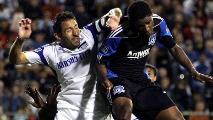 Khari Stephenson (right), SJ's newest addition, provided the the Quakes' offensive punch in their 3-1 win over KC.