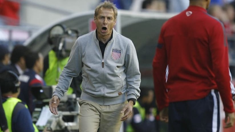 Jurgen Klinsmann reacts to a non-call against Panama