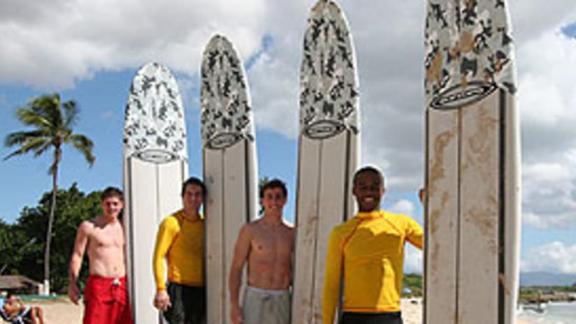 The players on D.C. United's Pacific tour found the time to do a little surfing.