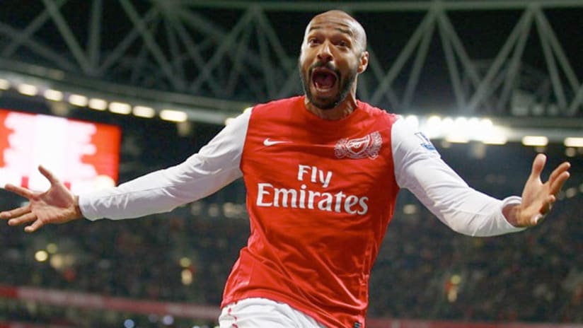 Arsenal's Thierry Henry celebrates after scoring during Arsenal's 1-0 win over Leeds on Monday.