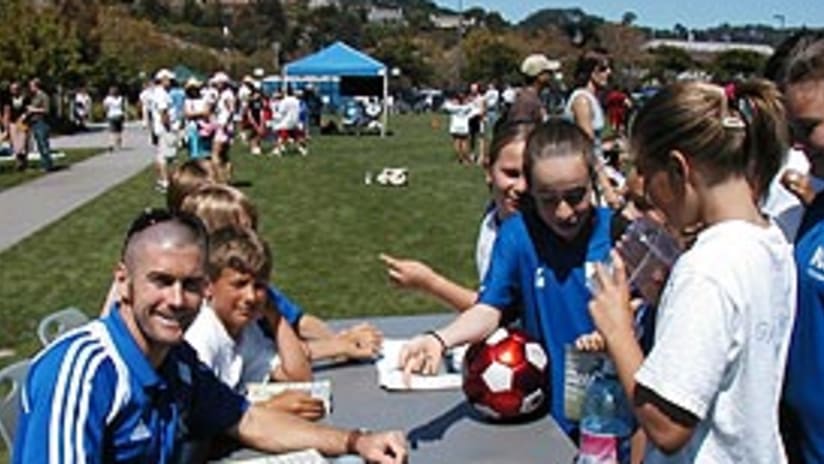 Quakes defender Wade Barrett signed autographs at Mill Valley Soccer Club Soccerfest.