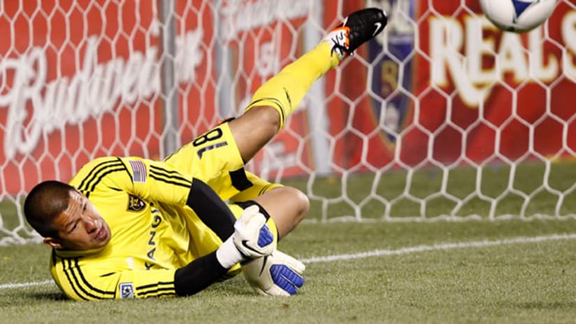 Nick Rimando, Real Salt Lake, makes a save against the New England Revolution, May 5, 2012.