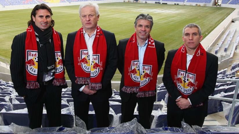 Red Bulls coaches Des McAleenan, Hans Backe, GM Erik Soler and Ritchie Williams.