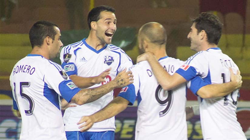 Montreal Impact players celebrate a goal in the CCL