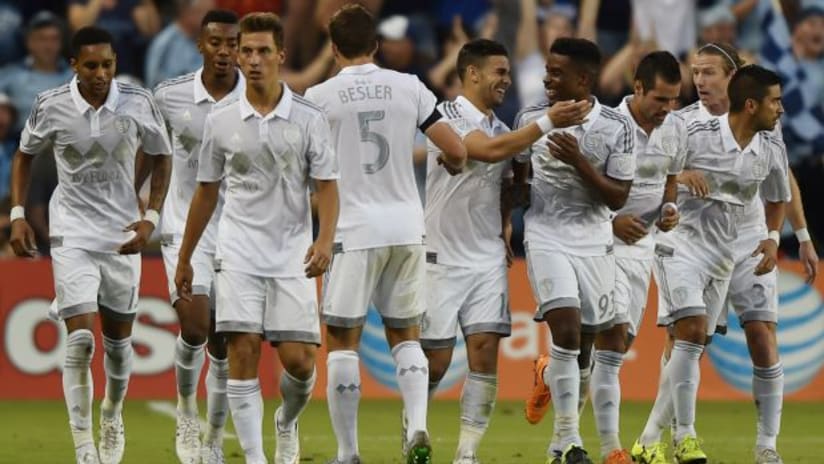 Sporting Kansas City celebrate a goal in the 2015 US Open Cup
