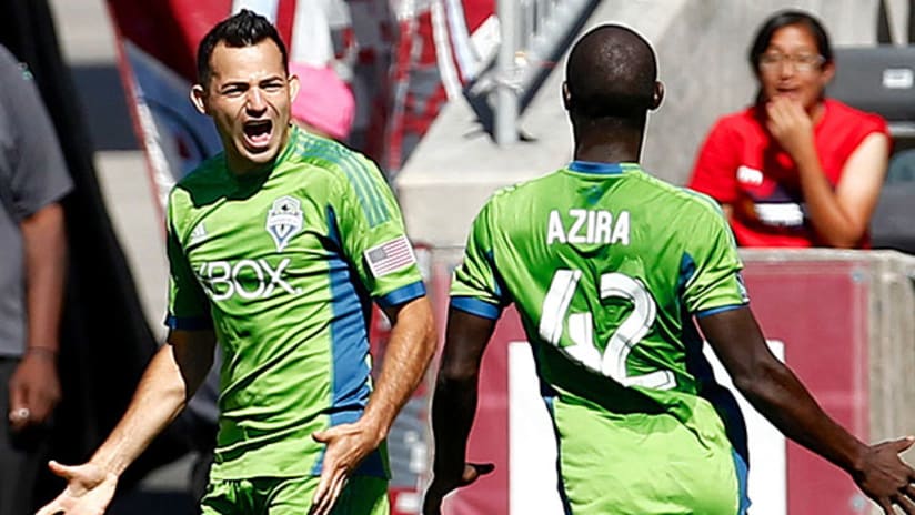 Marco Pappa celebrates a goal for the Seattle Sounders