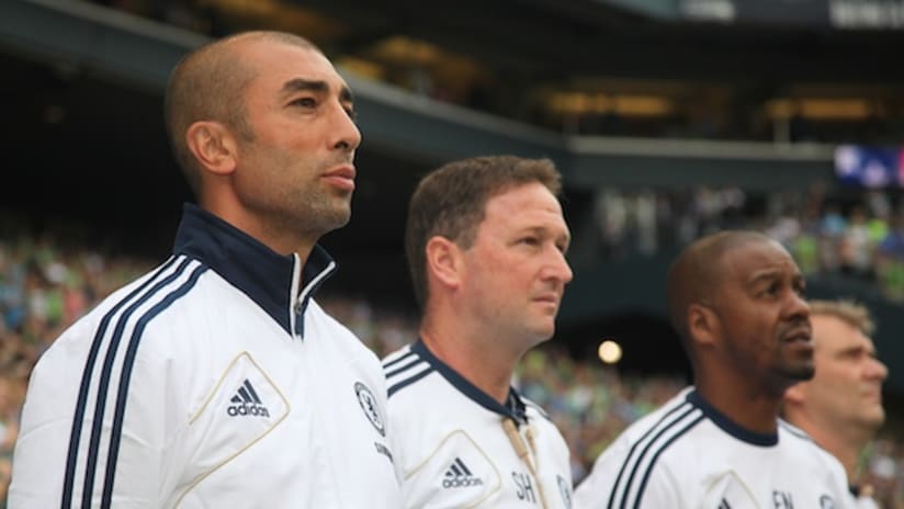 chelsea coach roberto di matteo looks on in match against seattle sounders