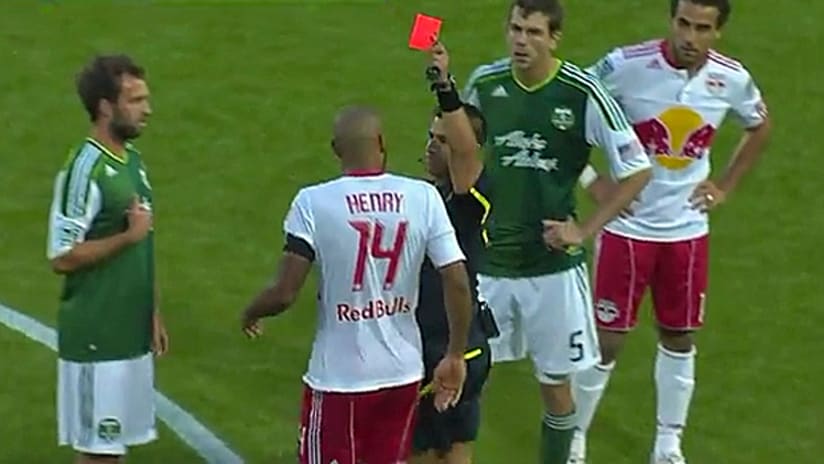 Thierry Henry received a red card against Portand on Sunday.